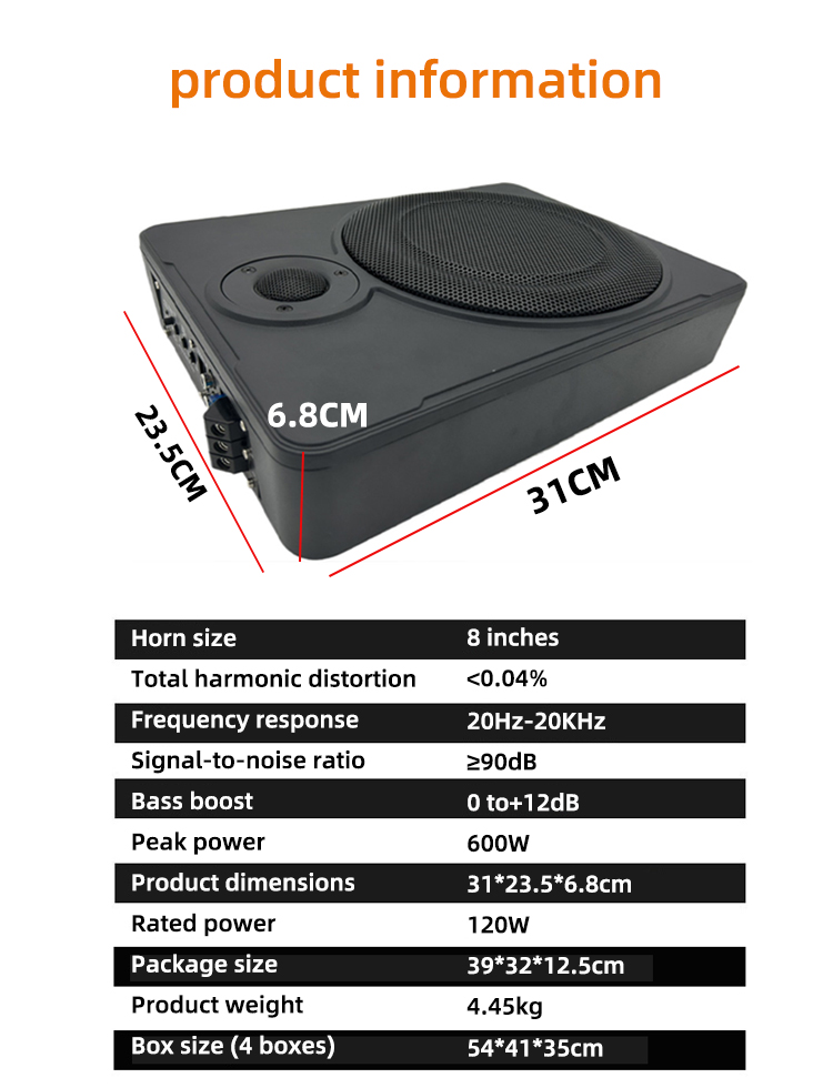 12V 8 inch/10 inch Dunne Auto  - Under Seat Subwoofer Slim 8 Inch recensie en prijs