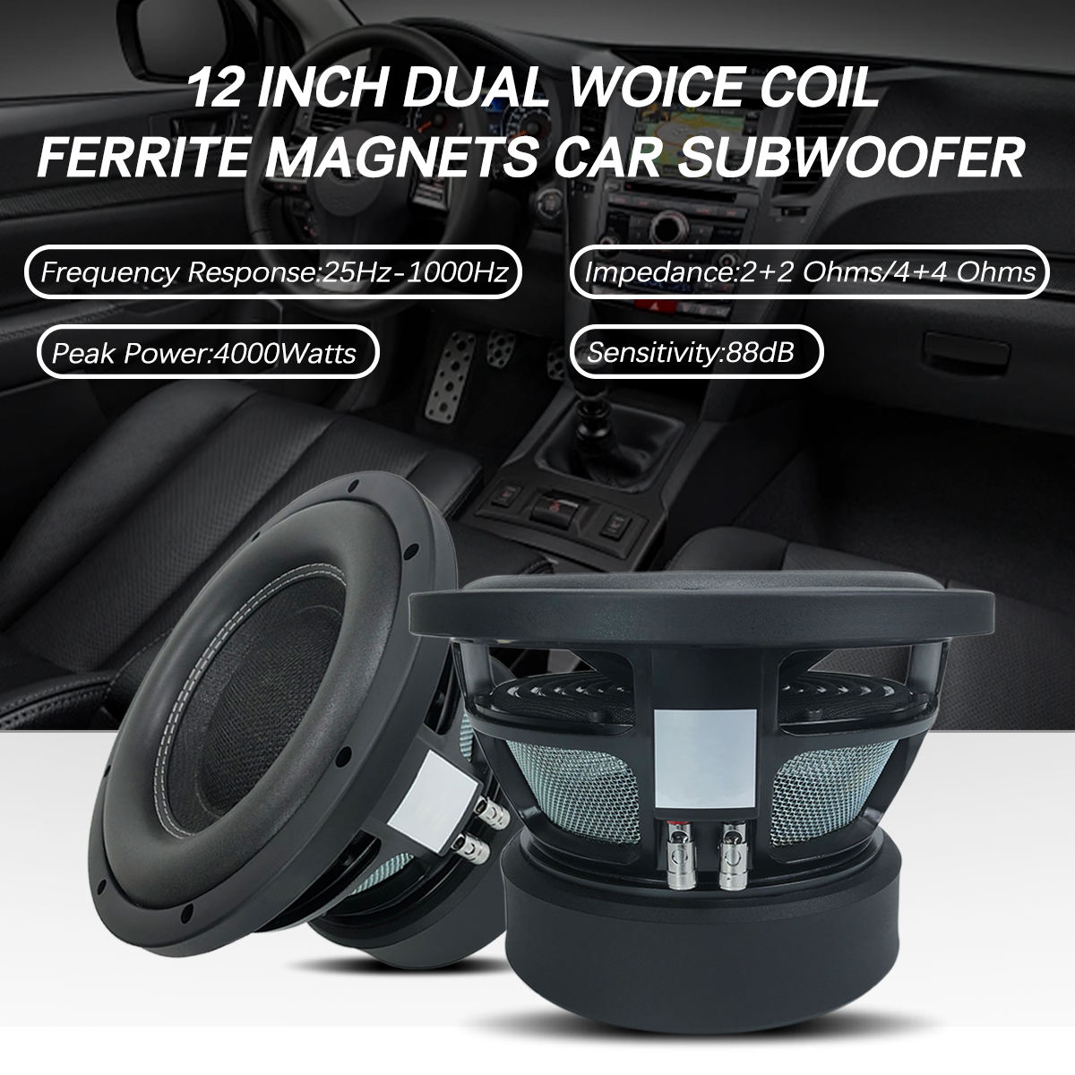 12 inch RMS 1500W 2+2 /4+4 Ohm - Car Subwoofer 12 Inch 1500W recensie en prijs